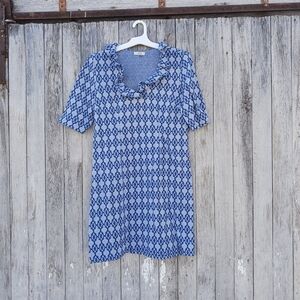 Tyler Boe Constance Jacquard Shift Sweater Dress Blue‎ White Womens Size M